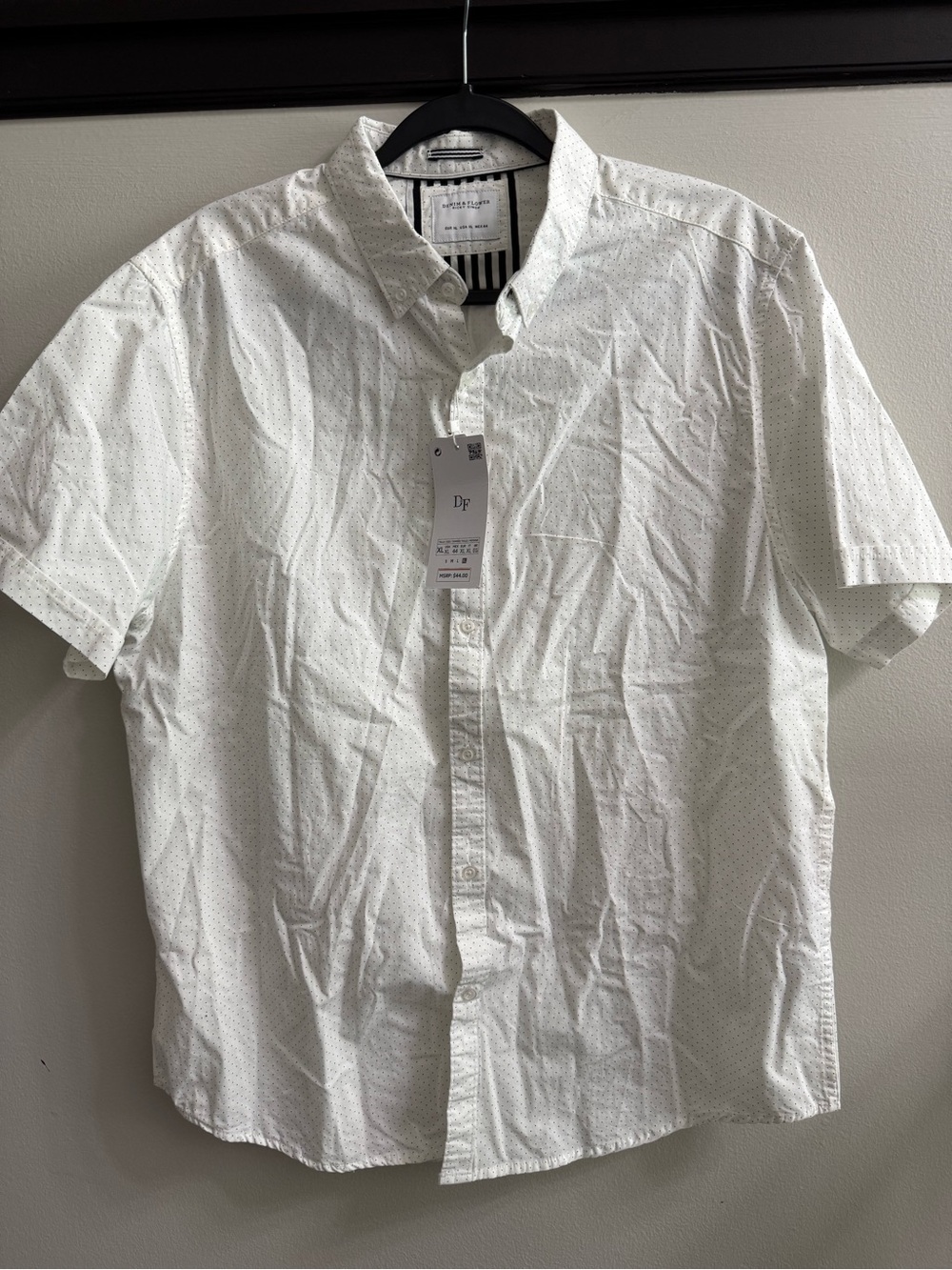 Denim & Flower NWT Men’s XL White Polka Dot Short Sleeve Button Up Shirt Deadsto